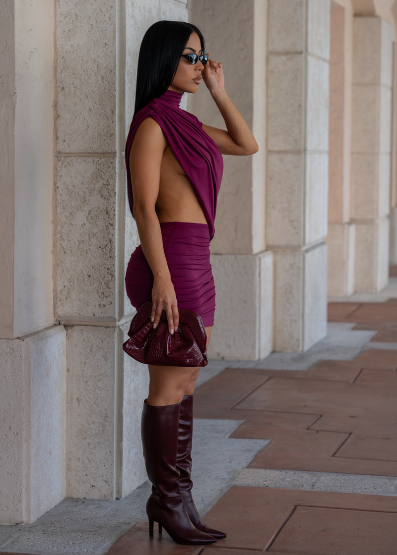 Sweet Deception Ruched Skirt Set Purple