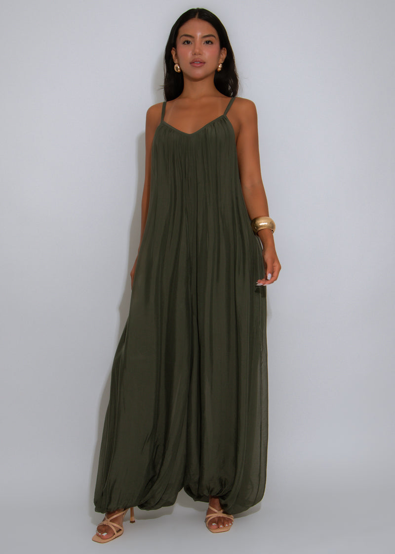 Effortless Essence Ruched Jumpsuit Green