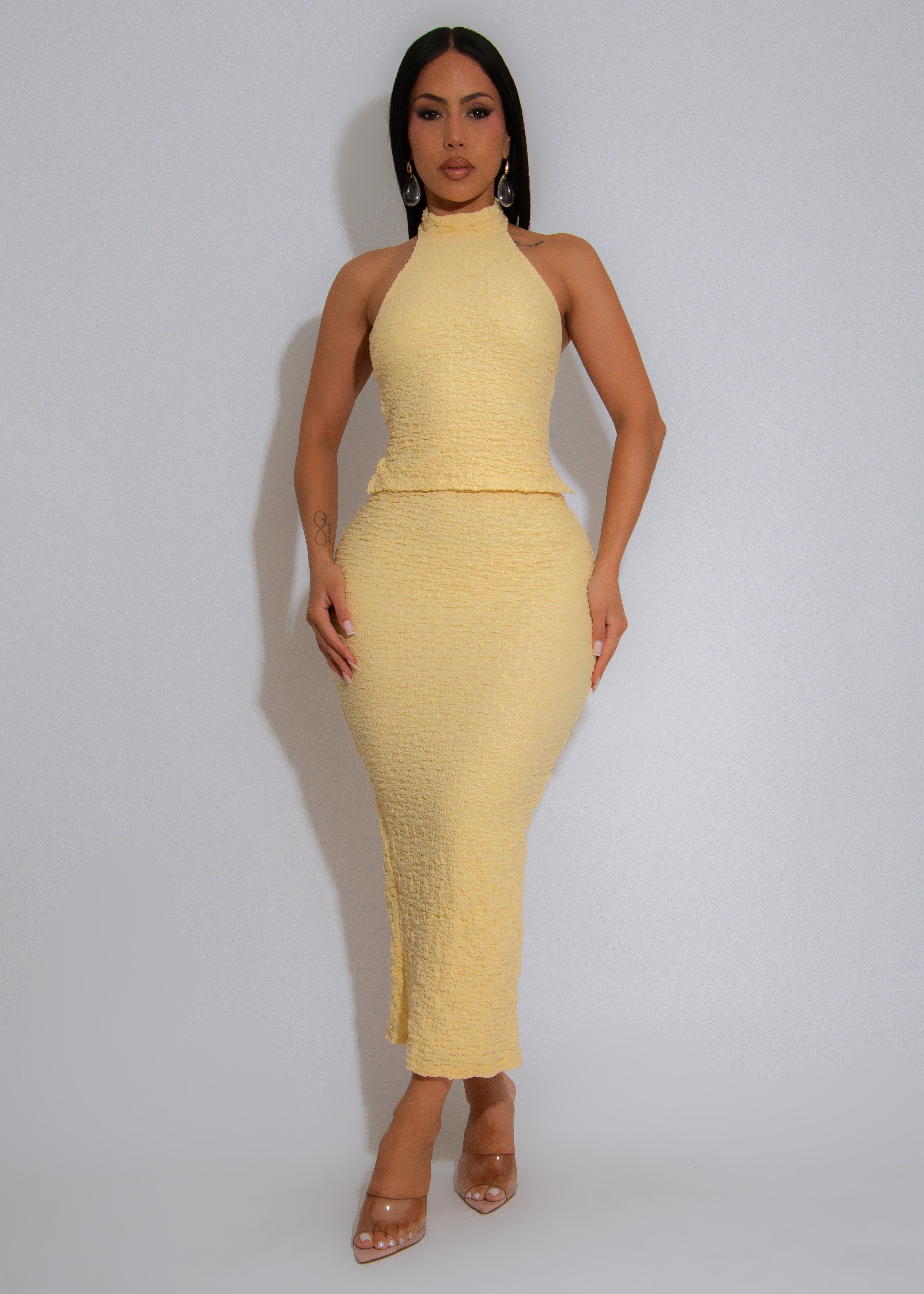 Crinkle Coast Skirt Set Yellow