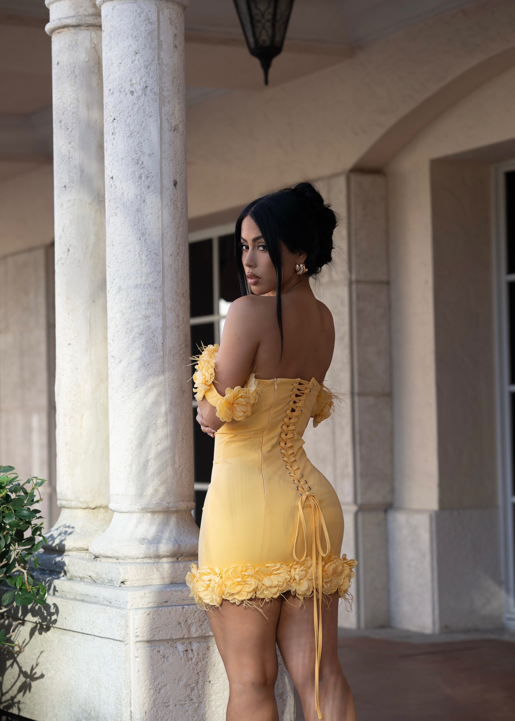 Petal Provocateur Floral Mini Dress Yellow