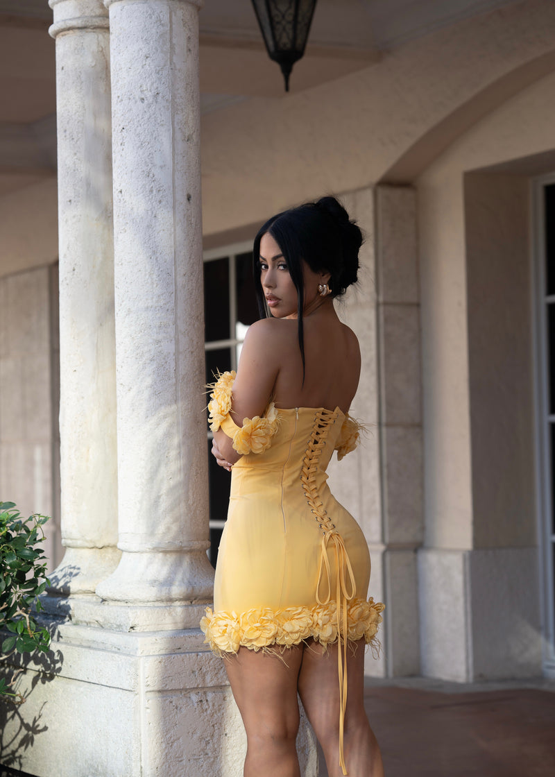 Petal Provocateur Floral Mini Dress Yellow