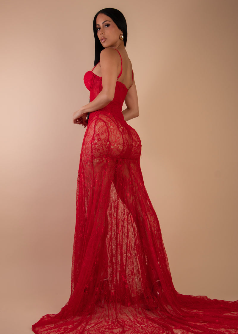 After Dark Temptation Lace Maxi Dress Red