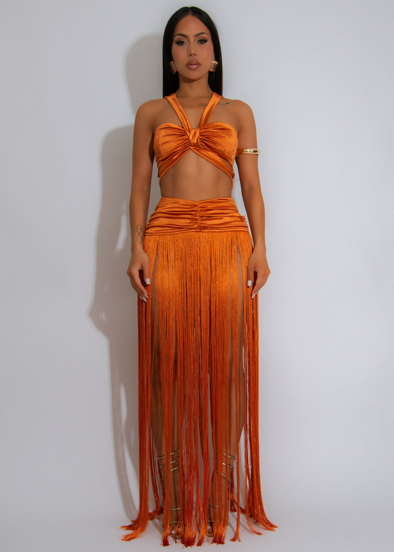 Sway Luxe Ruched Skirt Set Orange