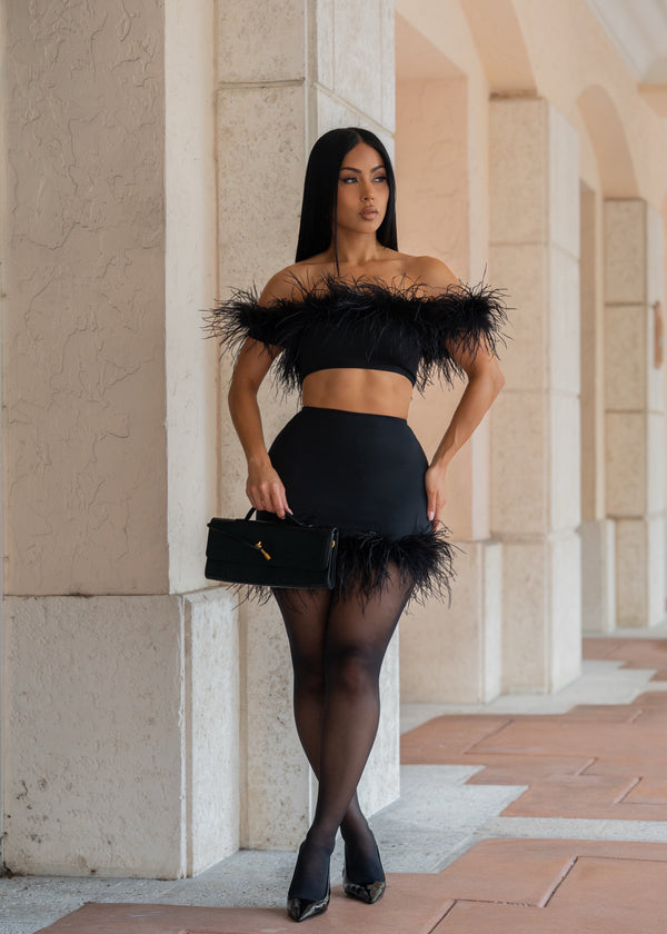 After Hours Feather Skirt Set Black