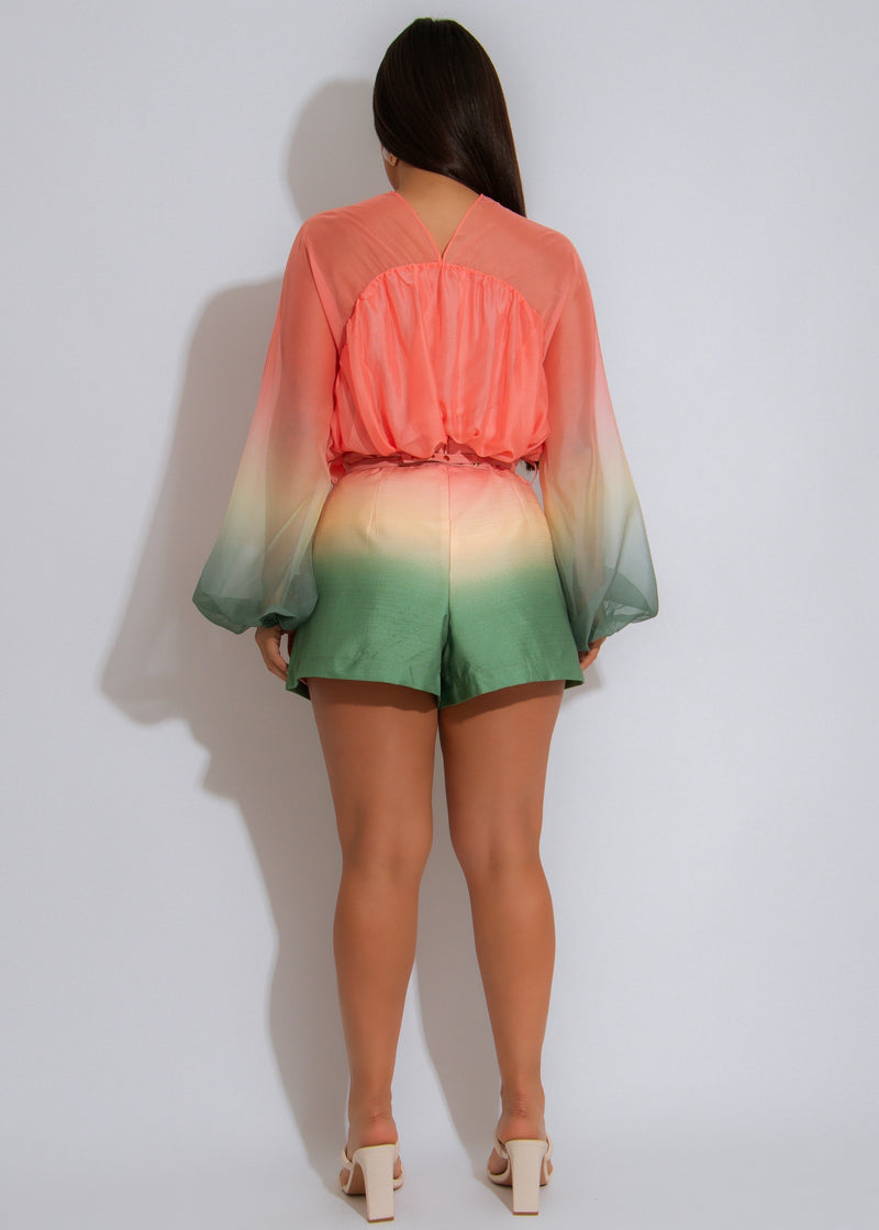 Cloud Bloom Mesh Ruched Short Set Orange