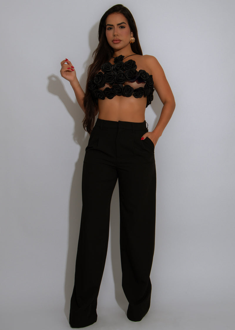 My True Passion Floral Crop Top Black