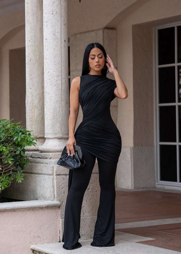 Can’t Blend In Ruched Jumpsuit Black