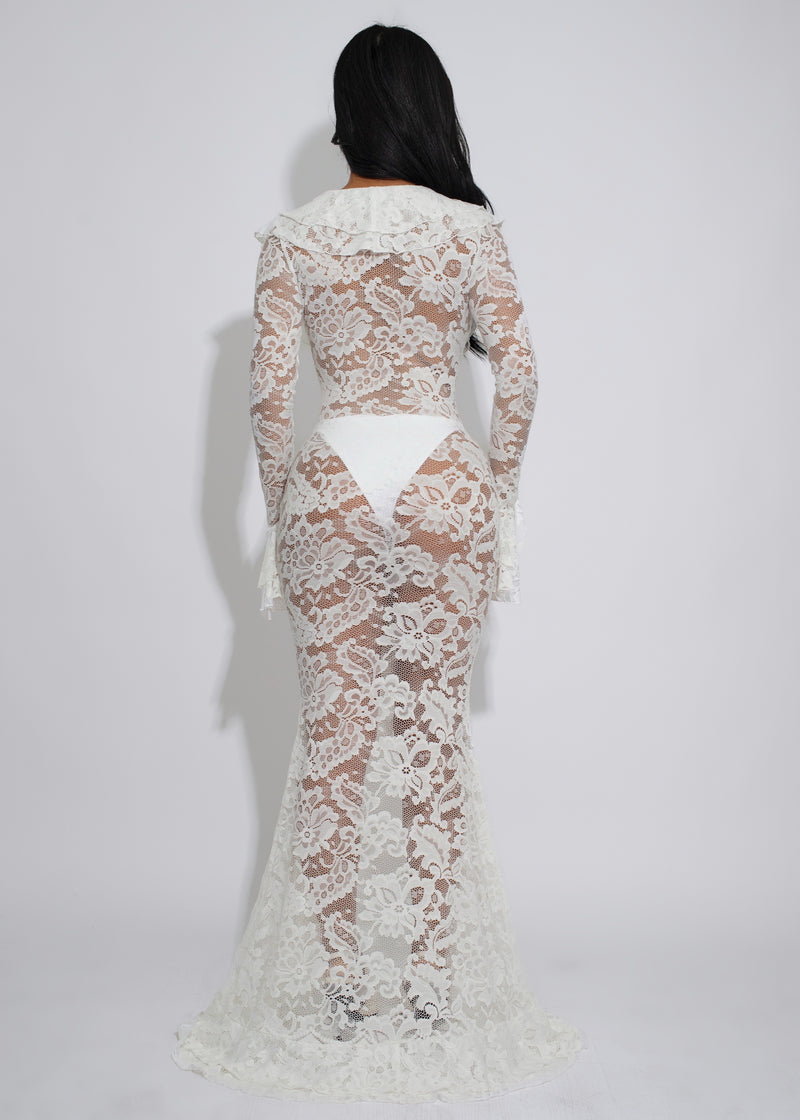 Divine Incantation Floral Lace Maxi Dress White