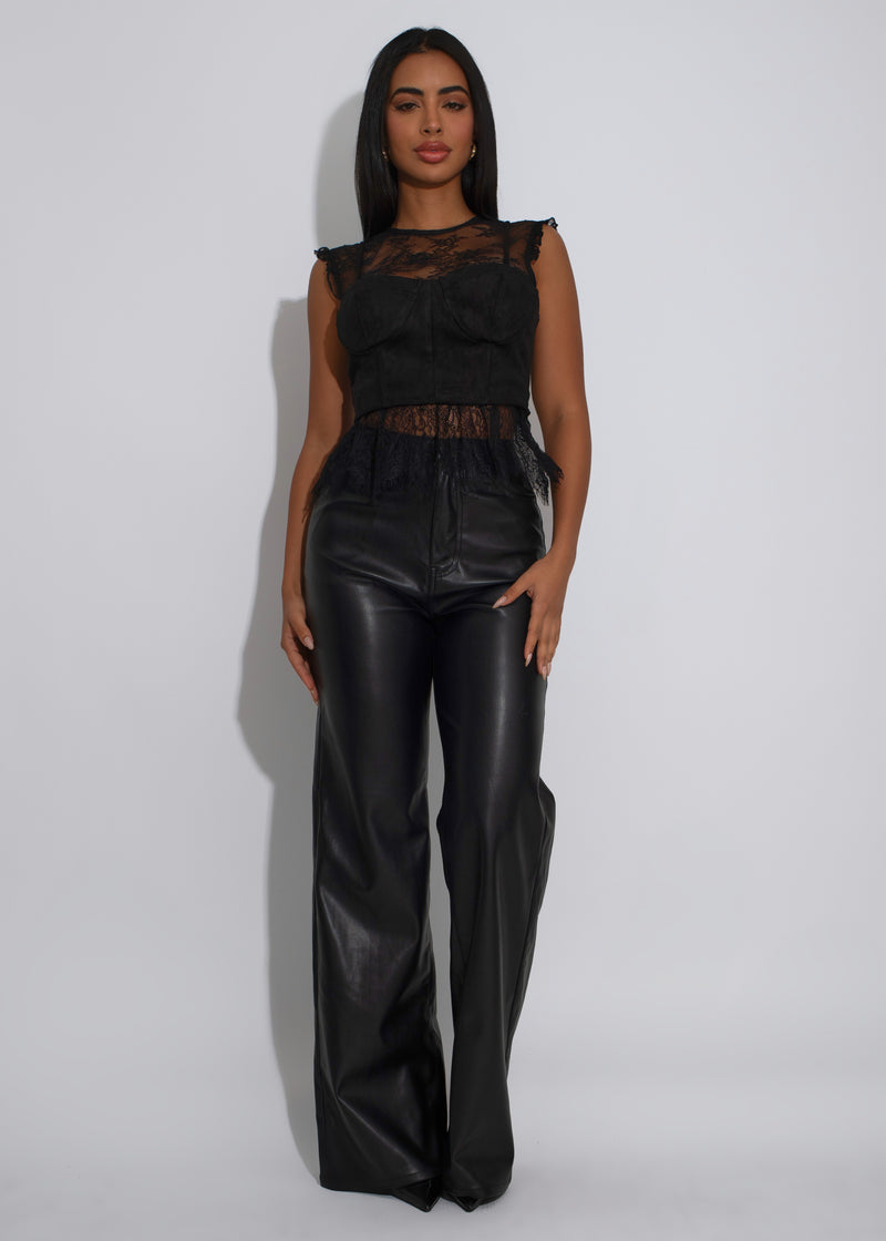 Moonshadow Floral Lace Long Top Black