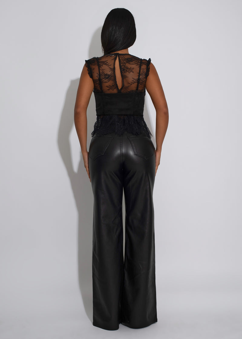 Moonshadow Floral Lace Long Top Black