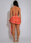Starfish Daze Mesh Sequin Ruched Skirt Set Orange