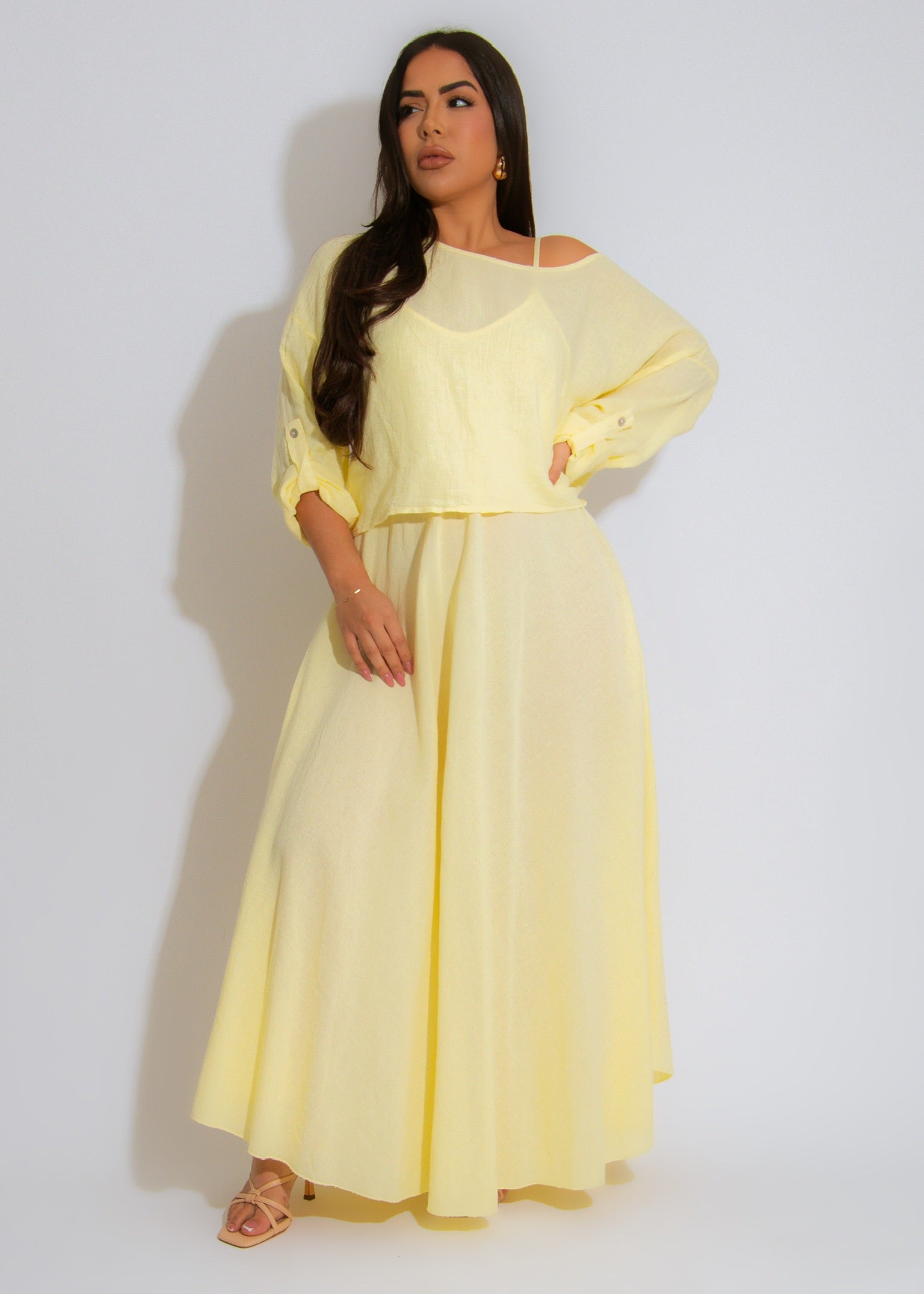 Breezy Aura Linen Maxi Dress Yellow
