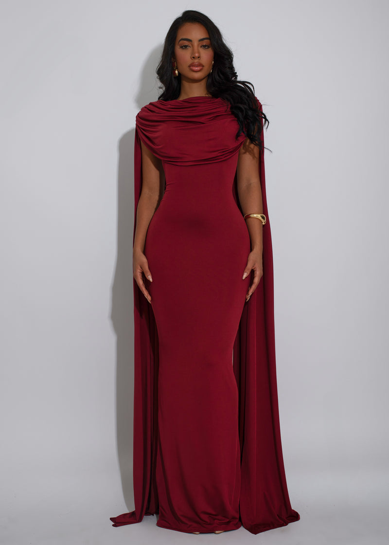 Celestial Reign Ruched Maxi Dress Red