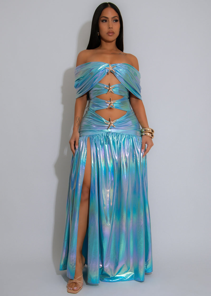 Ocean Spell Ruched Maxi Dress Blue