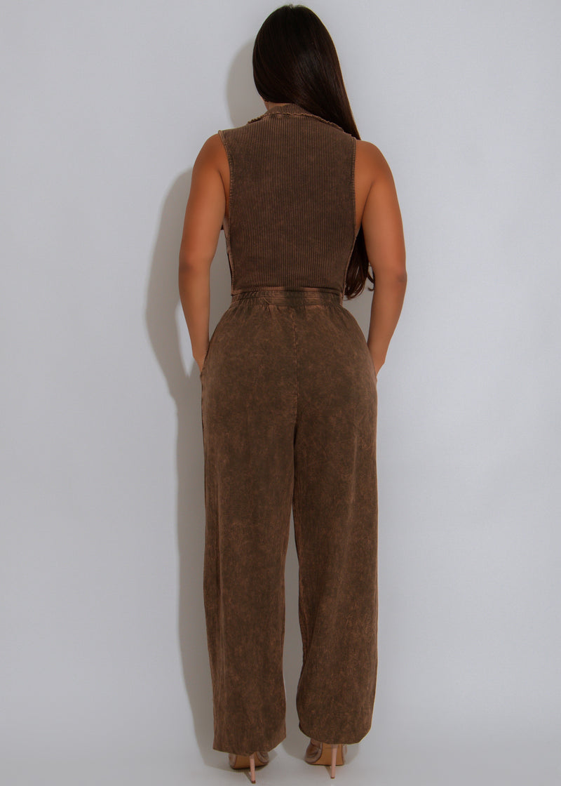 Ribbed Revival Jumpsuit Brown