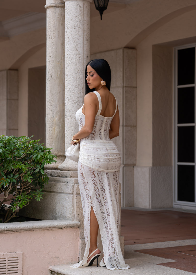 Special Lace Moments Ruched Maxi Dress White