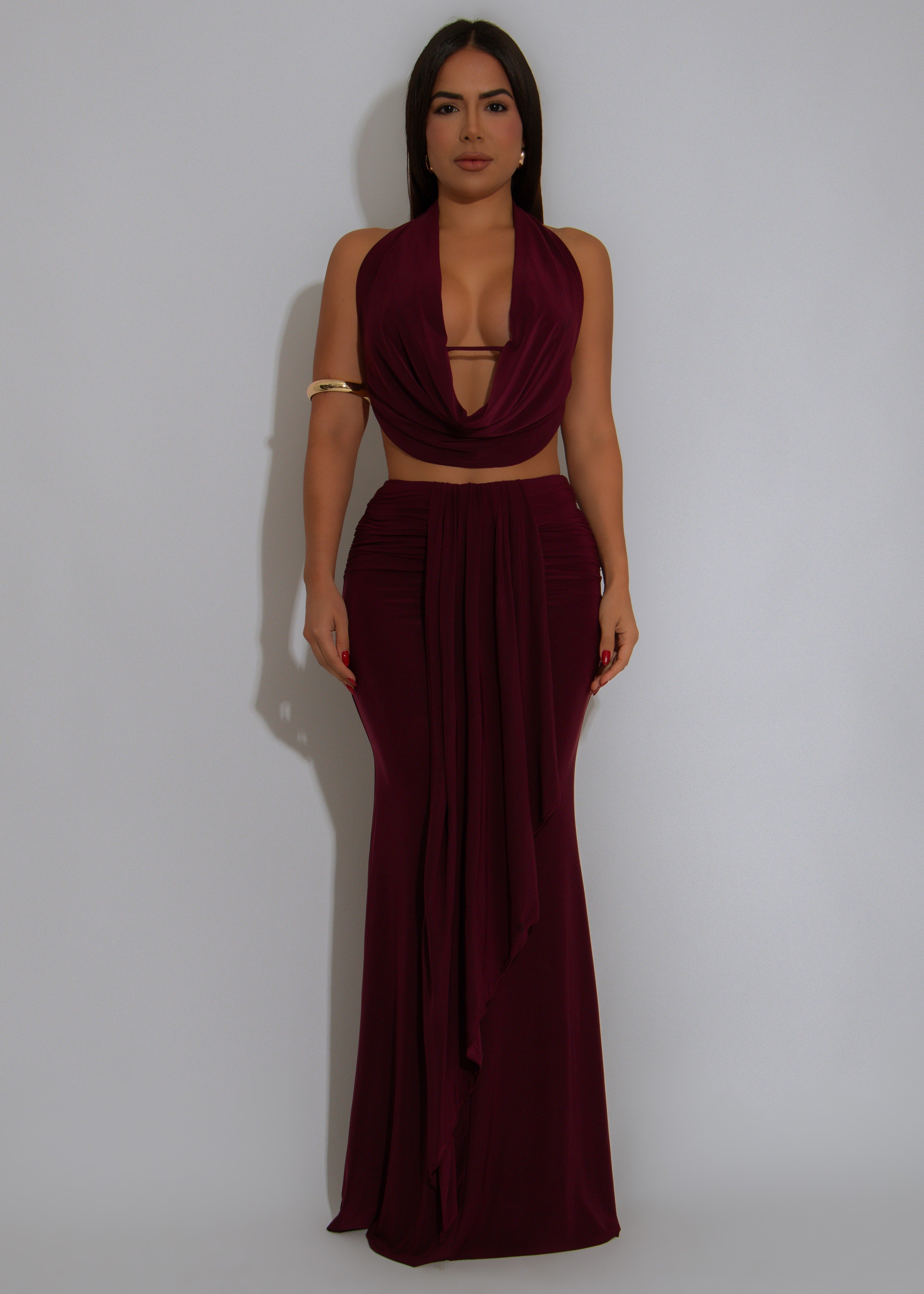 Sahara Heat Ruched Skirt Set Red