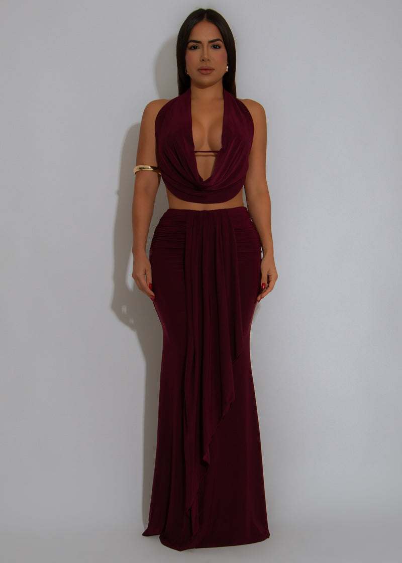 Sahara Heat Ruched Skirt Set Red