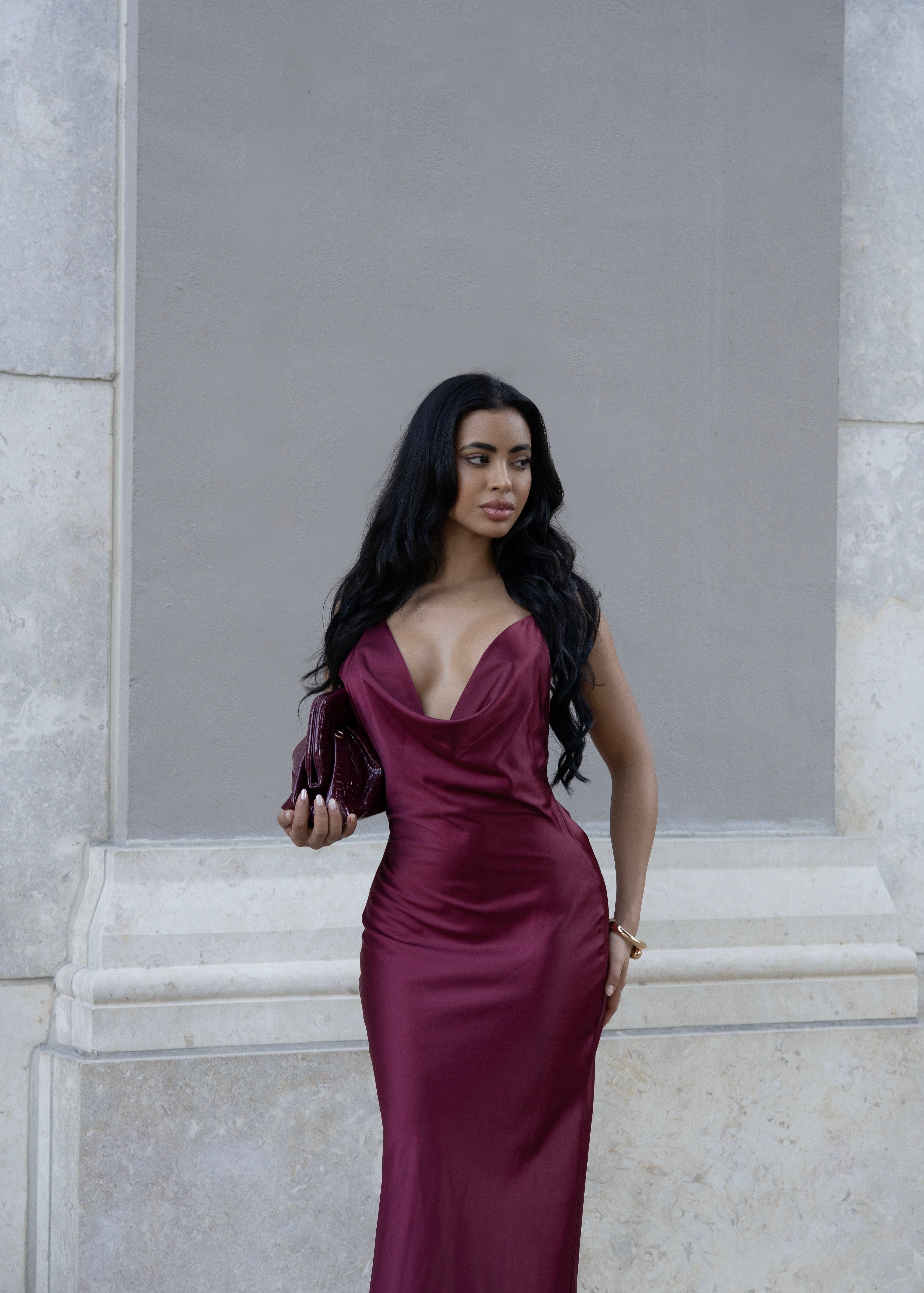 Lustrate Slip Satin Maxi Dress Red