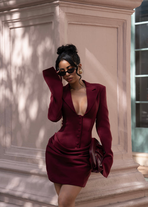 Atelier Drape Ruched Blazer Mini Dress Red