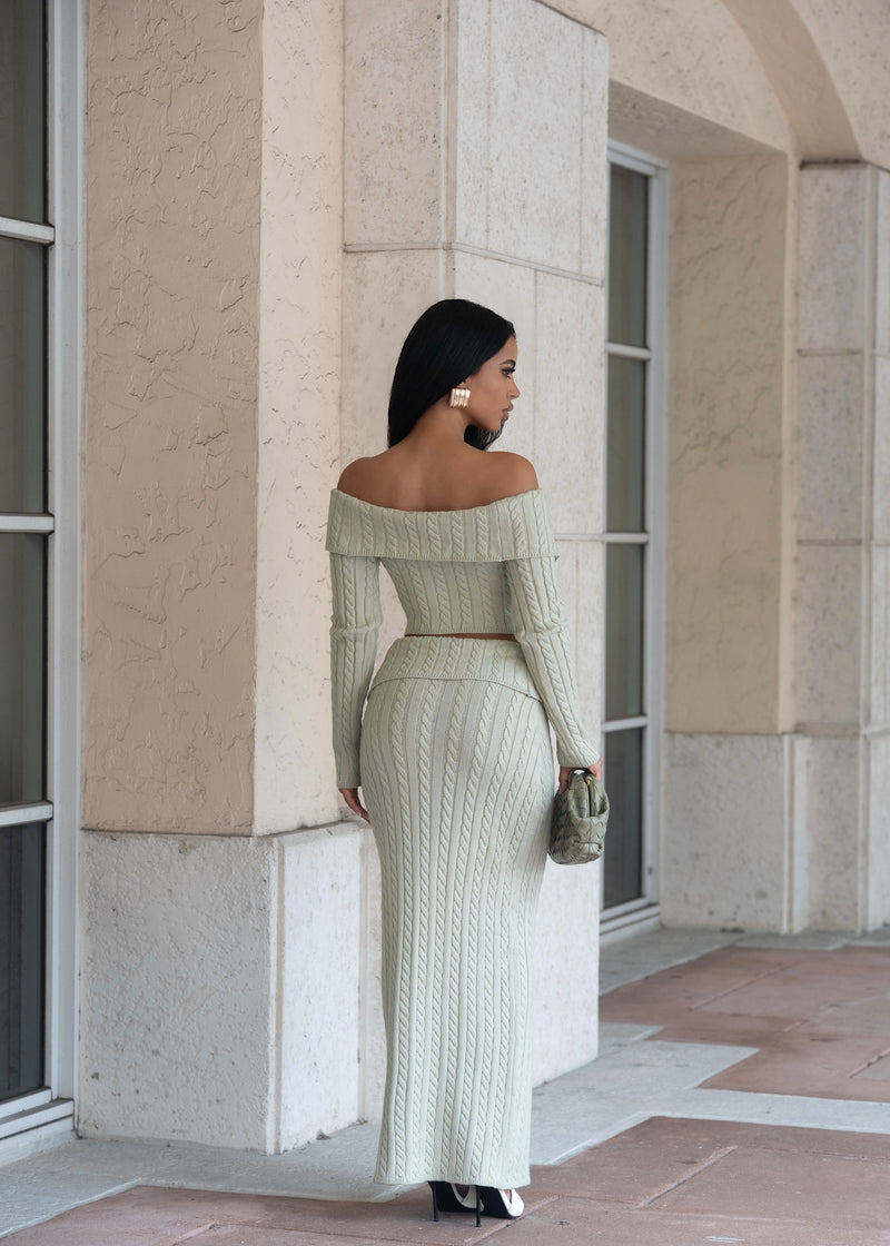 Modern Heiress Knit Skirt Set Green