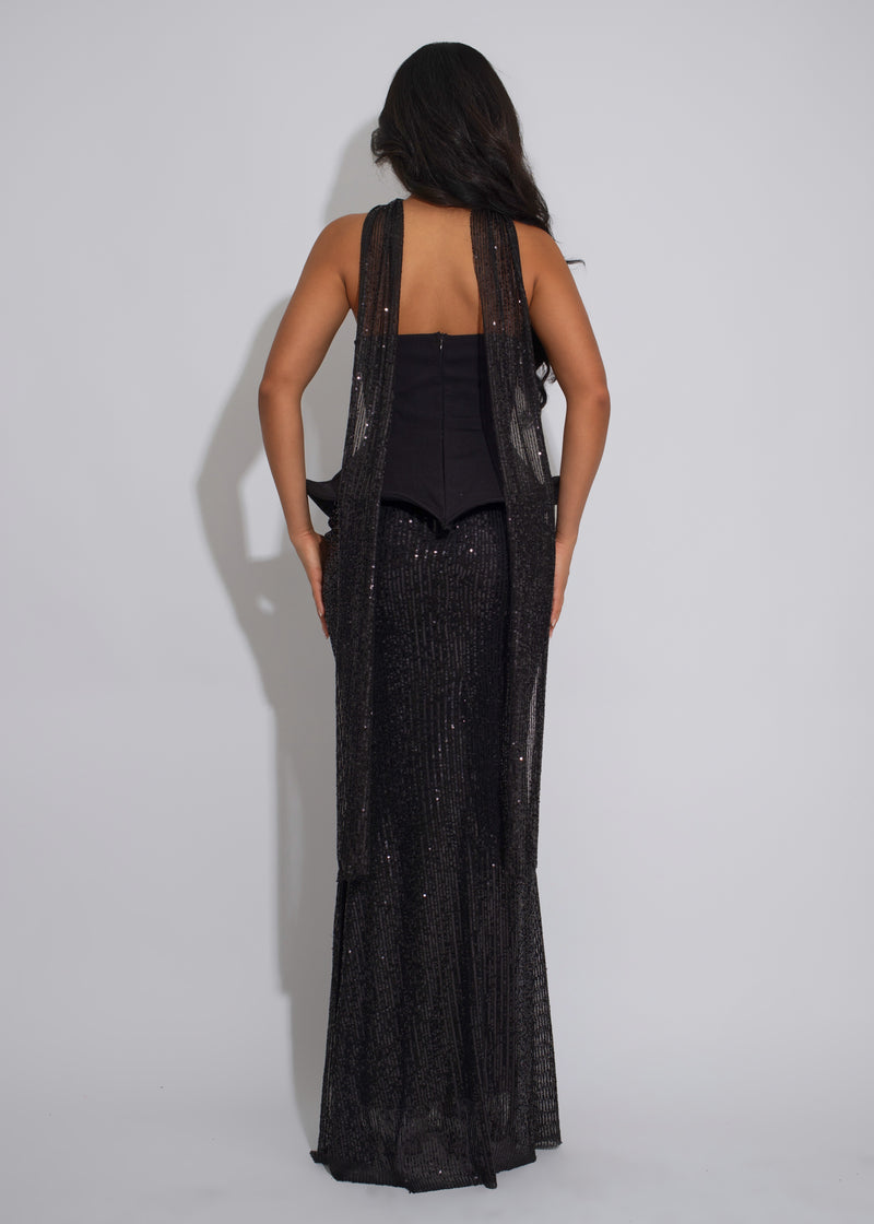 Starlit Motion Sequin Skirt Set Black