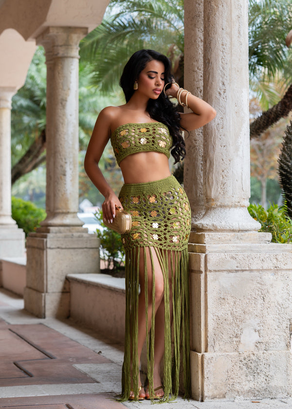 Garden of Temptation Fringe Skirt Set Green