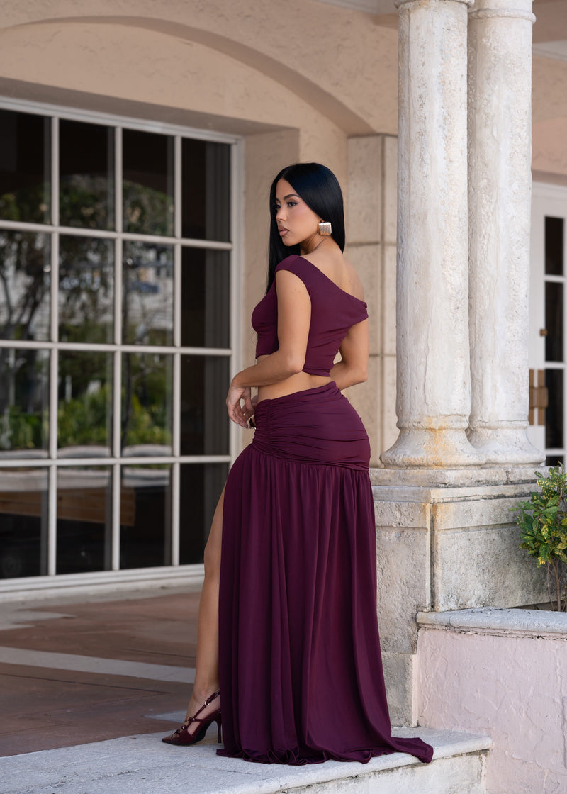 Opulence Bloom Ruched Skirt Set Red