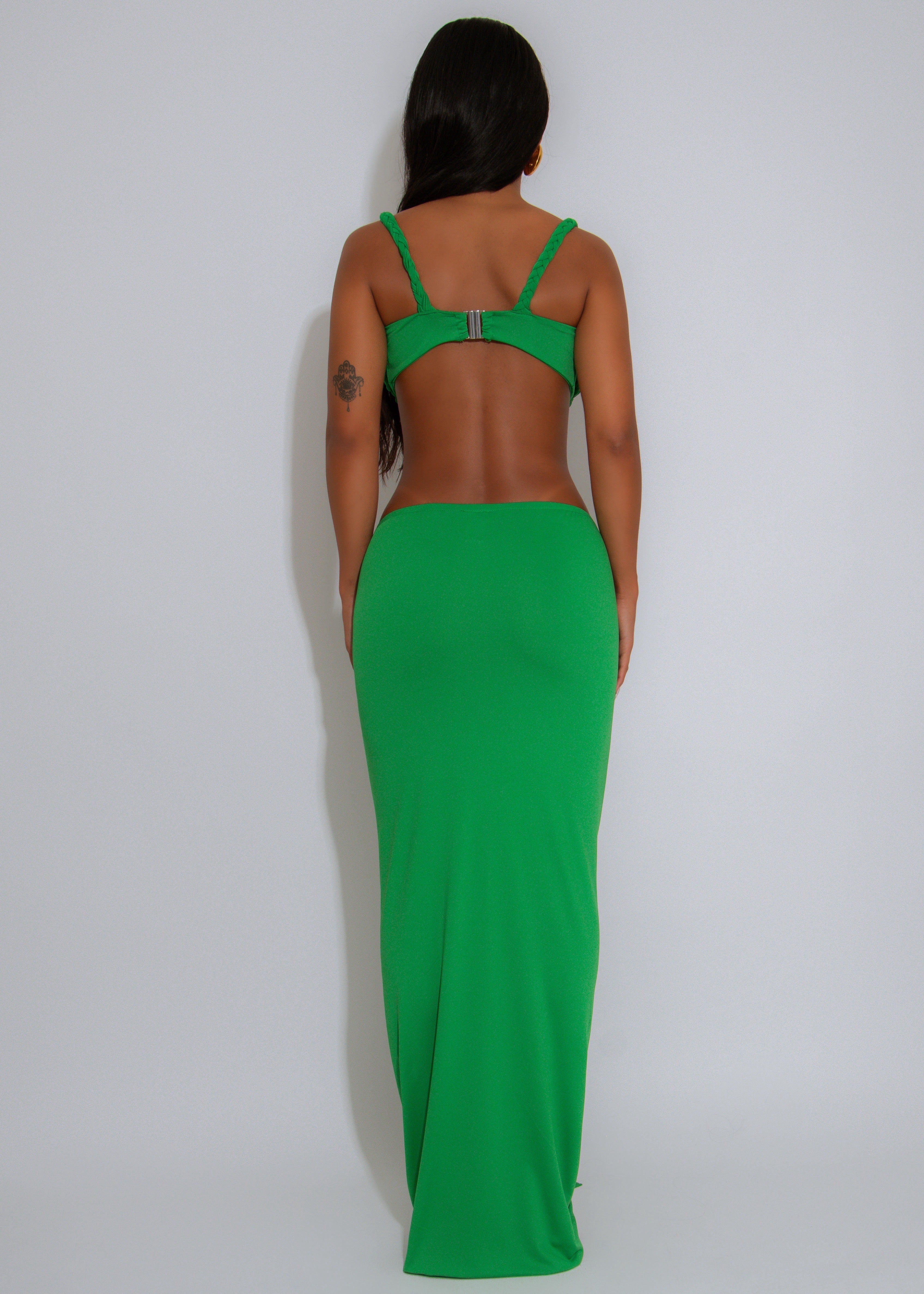 Divine Twist Ruched Skirt Set Green