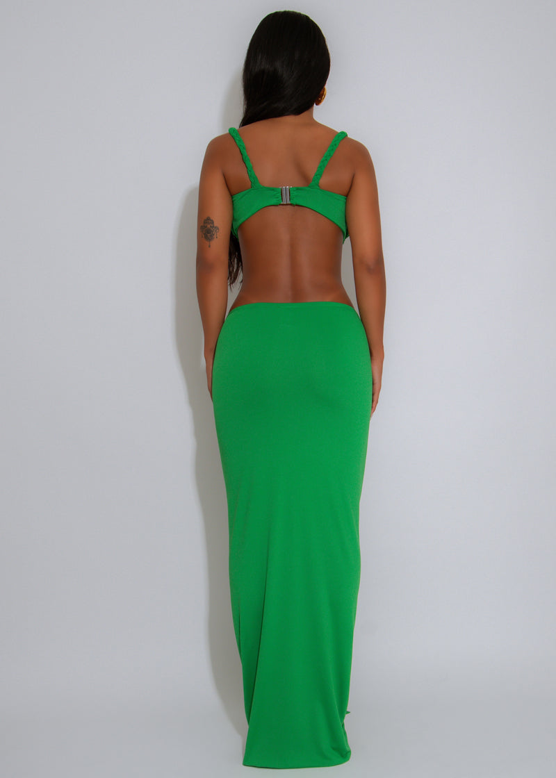 Divine Twist Ruched Skirt Set Green