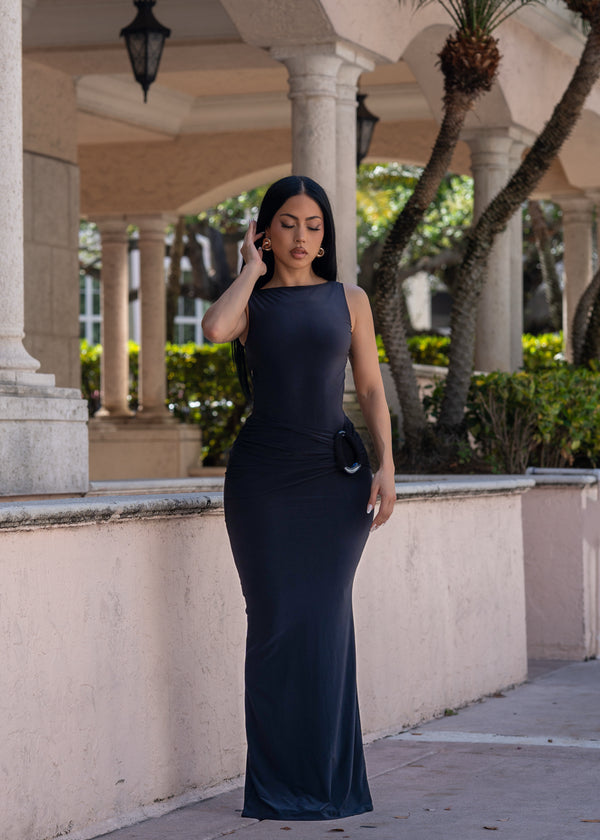 Lune Reverie Ruched Maxi Dress Black