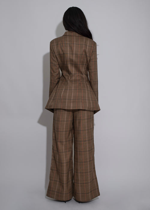 Plaid Aperture Pant Set Brown