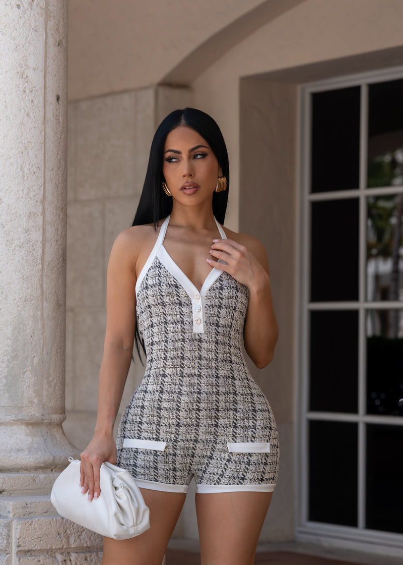 All The Details Tweed Romper White