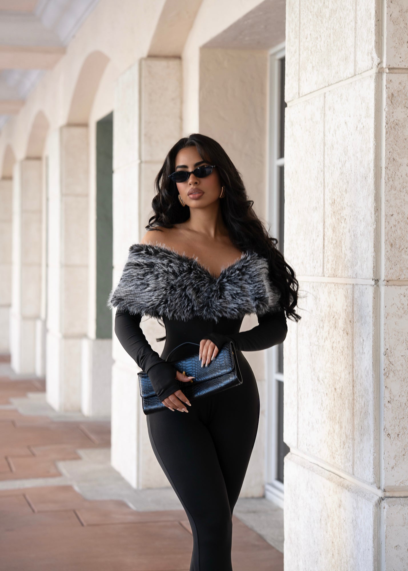 Divine Winter Muse Faux Fur Jumpsuit Black