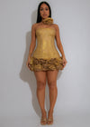 Bloom Siren Floral Mini Dress Gold