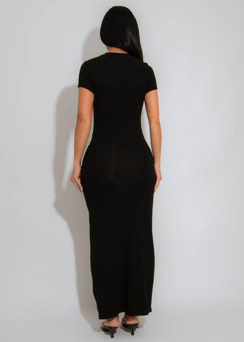 Élise Drapé Ruched Maxi Dress Black