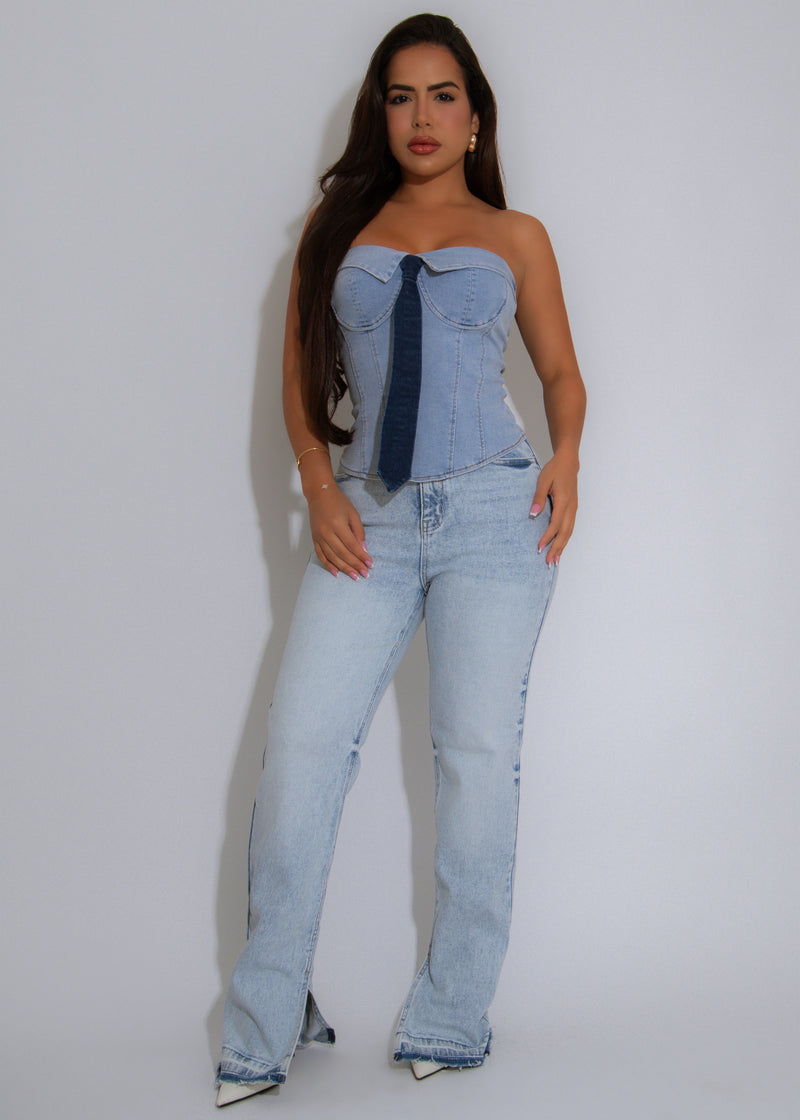 The French Muse Tie Corset Light Denim