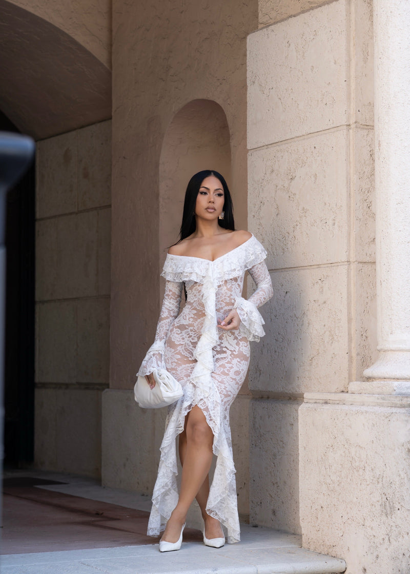 Divine Incantation Floral Lace Maxi Dress White