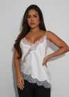 Whispered Elegance Satin Lace Long Top White