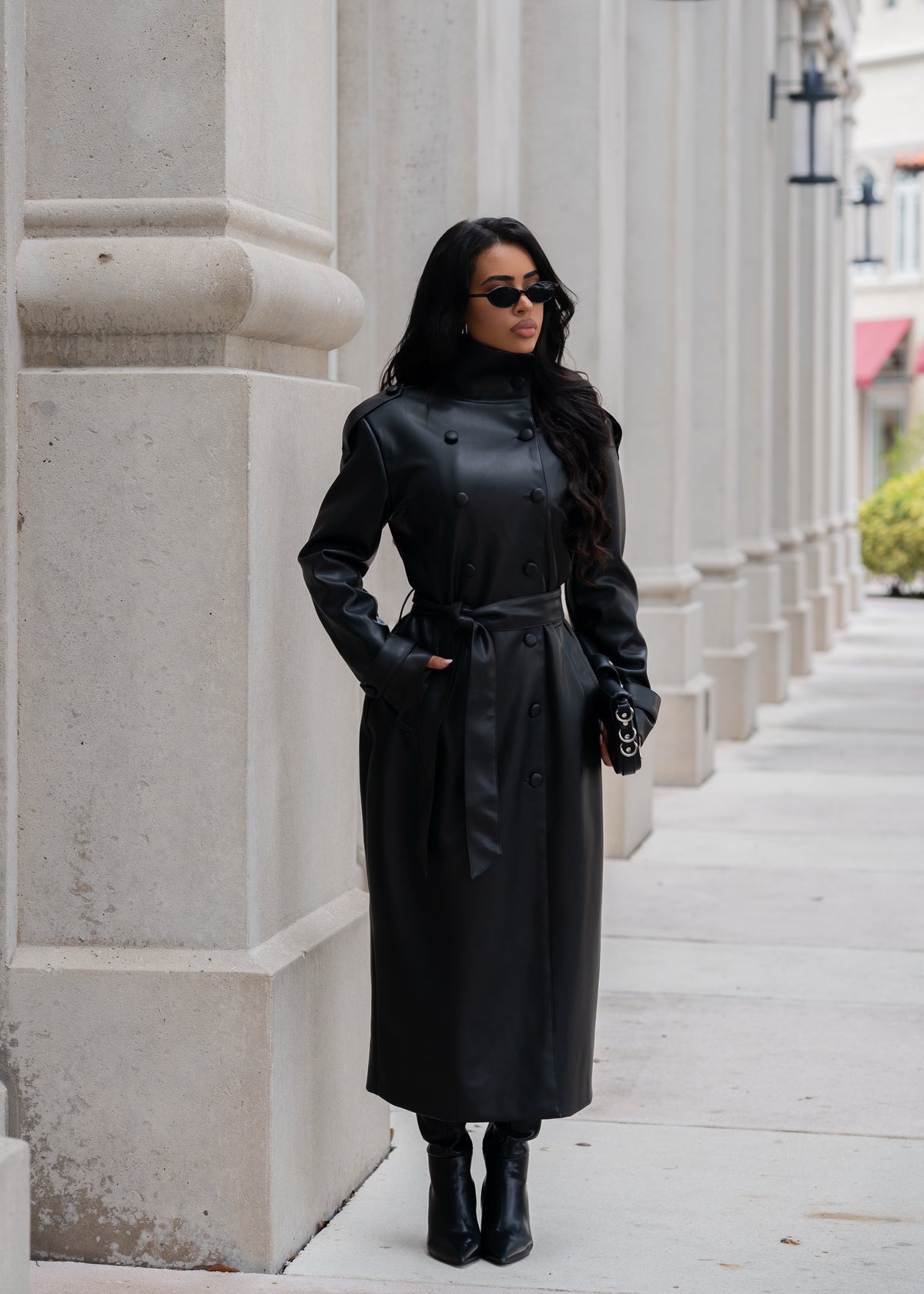 Privé Obsession Faux Leather Coat Set  Black