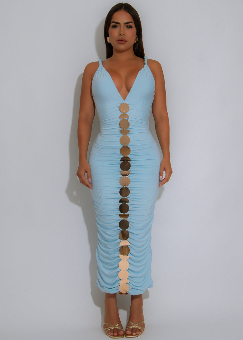 Mirror Mirage Ruched Midi Dress Blue