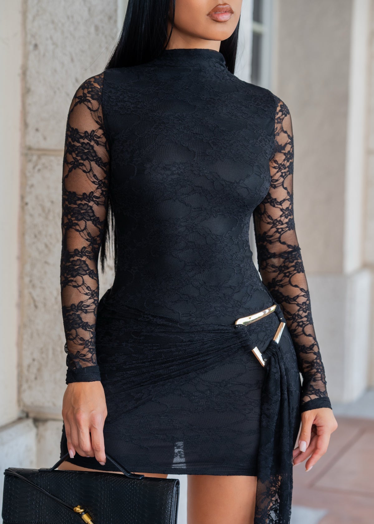 Scandalous Secrets Floral Lace Mini Dress Black