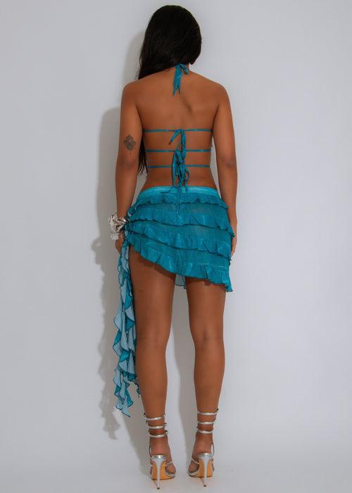 Starfish Daze Mesh Sequin Ruched Skirt Set Blue