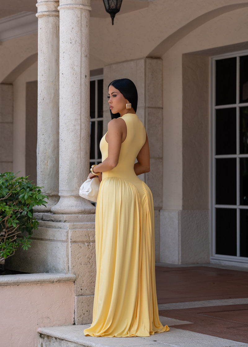 All In Love Ruched Maxi Dress Yellow