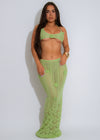Rosé Knit Floral Crochet Skirt Set Green