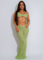 Rosé Knit Floral Crochet Skirt Set Green