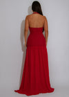 Sculpted Flame ruched Maxi Dress Red