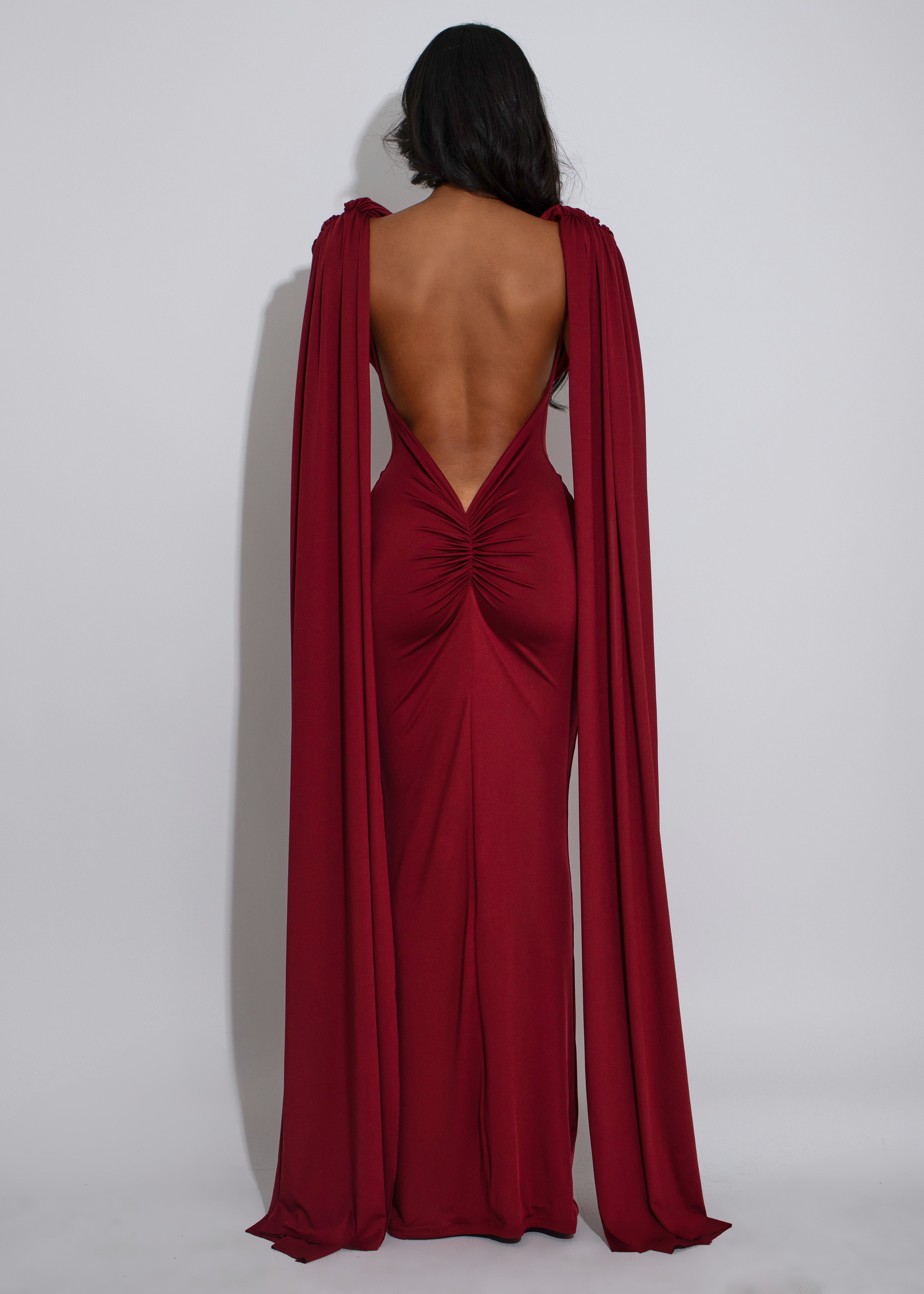 Celestial Reign Ruched Maxi Dress Red
