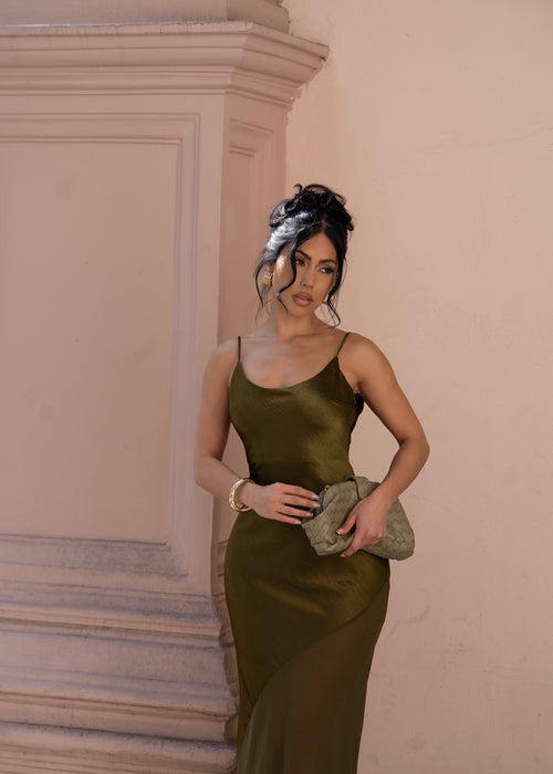 Luminous Sheerfall Satin Maxi Dress Green