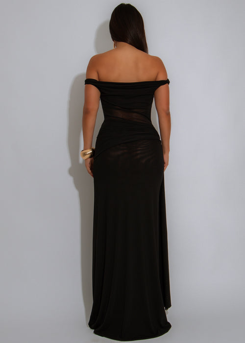 After Dusk Gown Mesh Ruched Maxi Dress Black